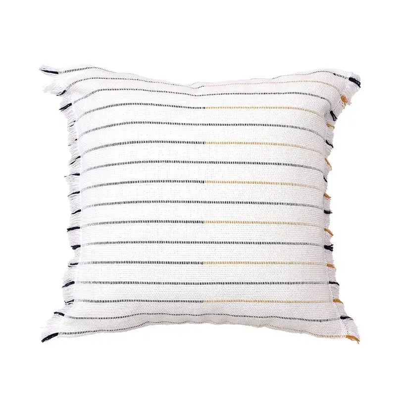 Boho cream & black handmade cotton woven cushion living room pillow