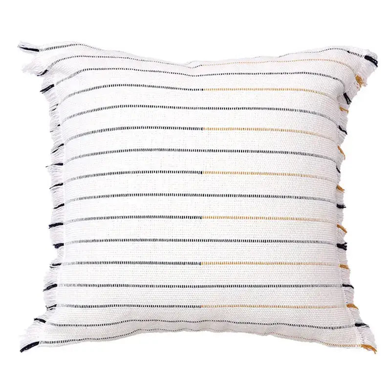 Boho cream & black handmade cotton woven cushion living room pillow