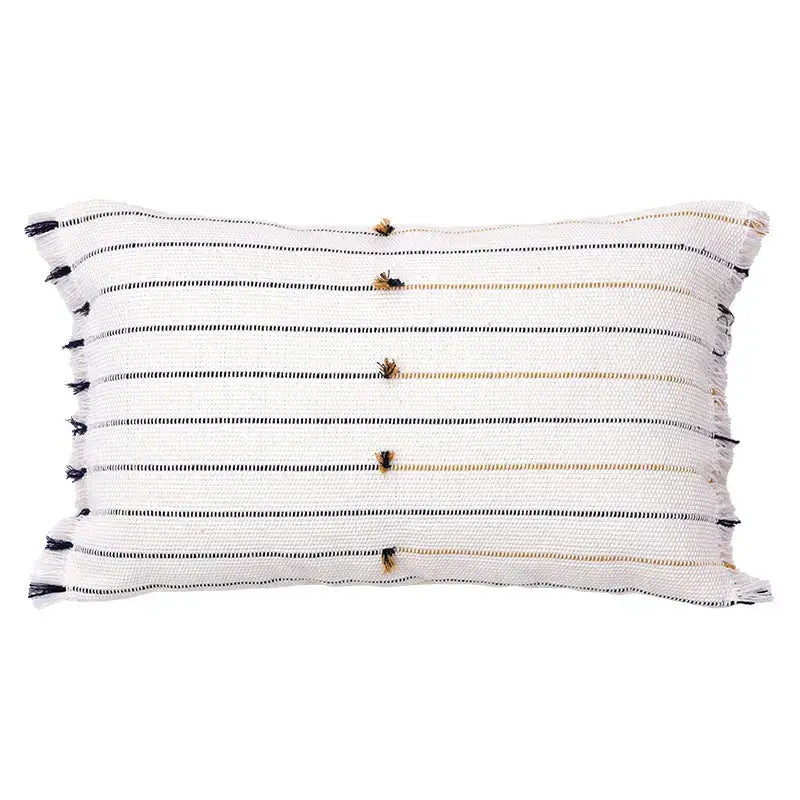 Boho cream & black handmade cotton woven cushion living room pillow