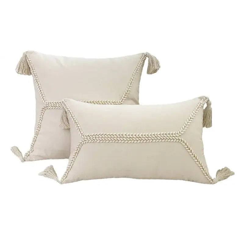 Boho cream lace floral cushion cover living room pom pom pillow