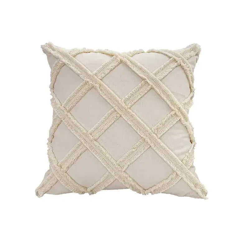 Boho cream lace floral cushion cover living room pom pom pillow