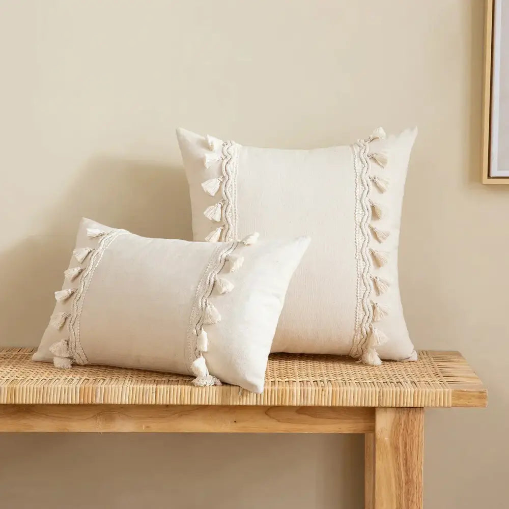 Boho cream lace floral cushion cover living room pom pom pillow