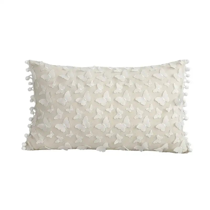 Boho cream lace floral cushion cover living room pom pom pillow