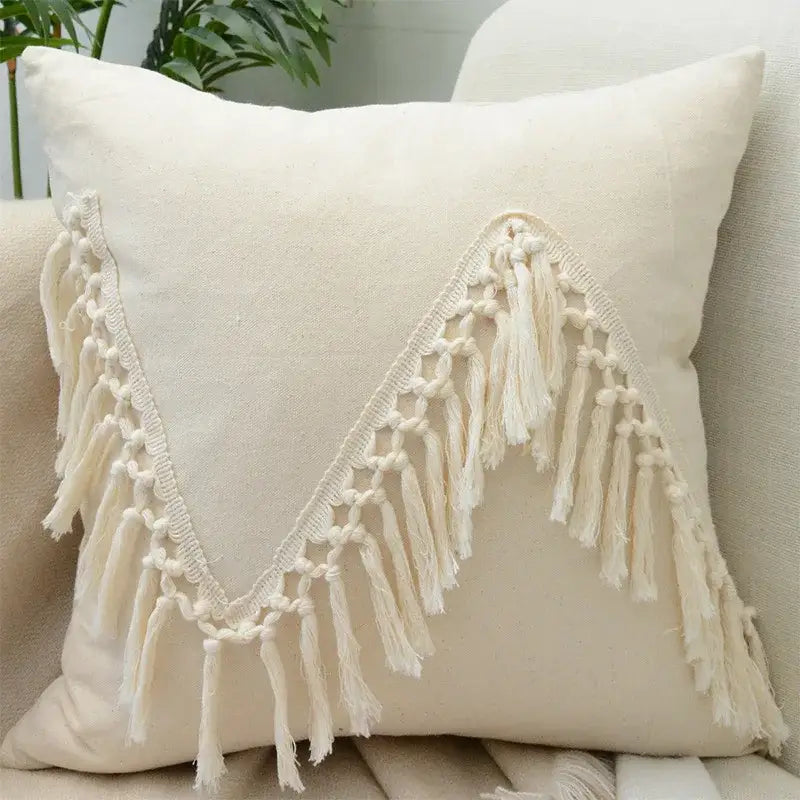 Boho cream lace floral cushion cover living room pom pom pillow