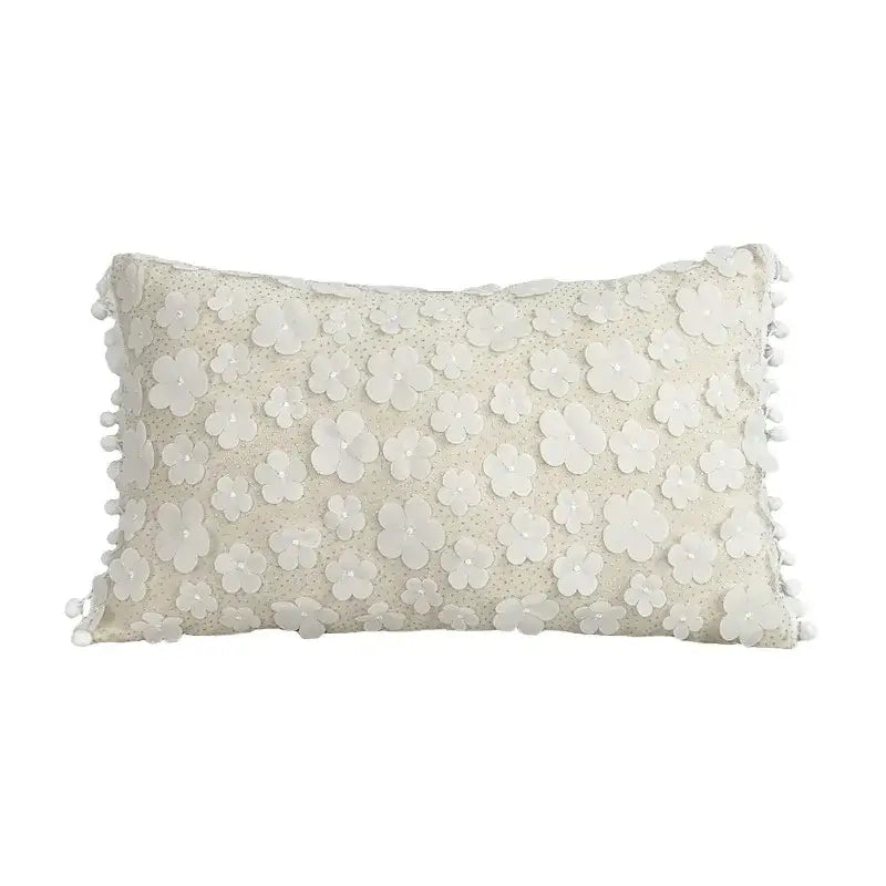 Boho cream lace floral cushion cover living room pom pom pillow