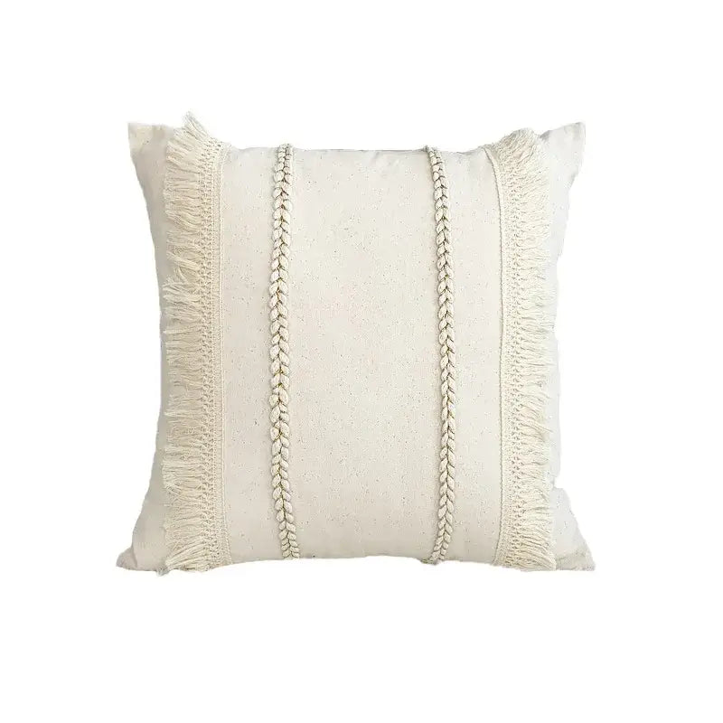 Boho cream lace floral cushion cover living room pom pom pillow