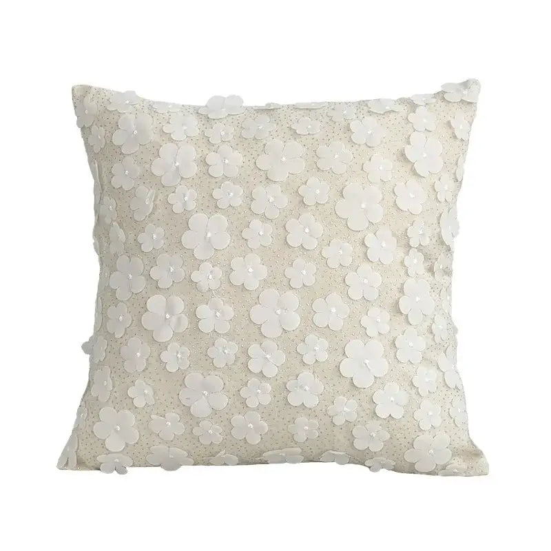 Boho cream lace floral cushion cover living room pom pom pillow