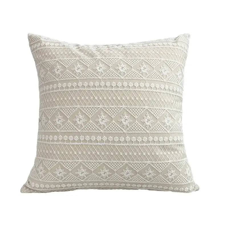 Boho cream lace floral cushion cover living room pom pom pillow