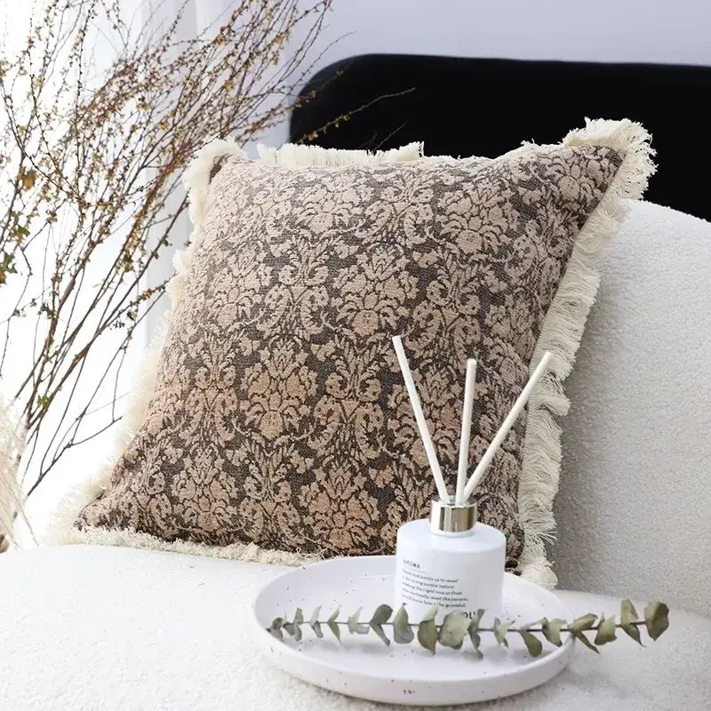 Boho cream leaf geometry tufted cushion cover living room decor