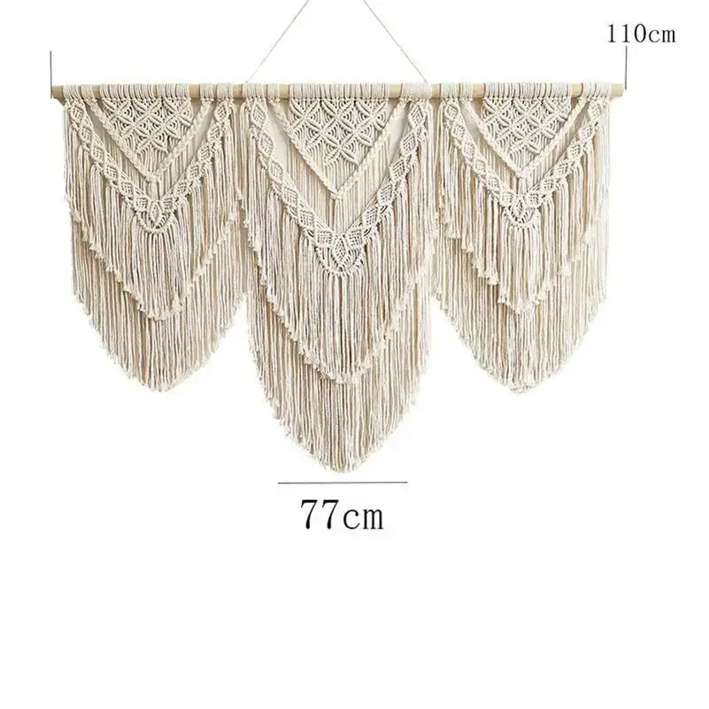 Boho cream macrame wall hanging tapestry bedroom geometric fringe