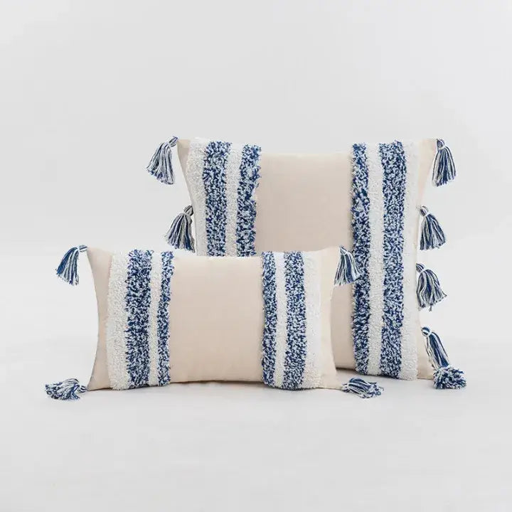 Boho cream tufted cushion cover with tassels for living room