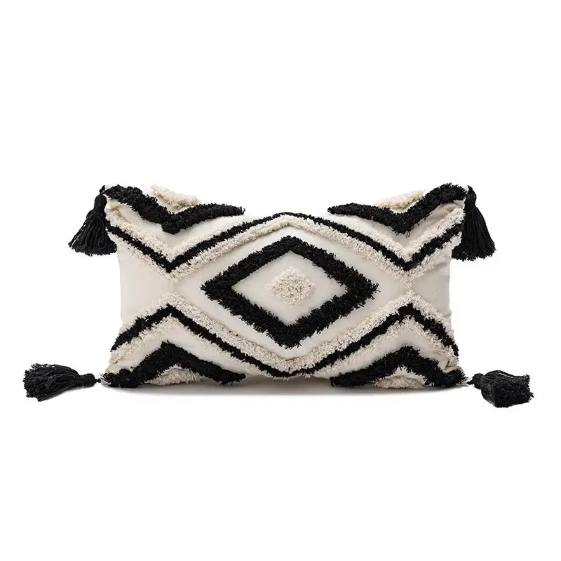 Boho diamond cushion covers – living room earthy tassel pillows