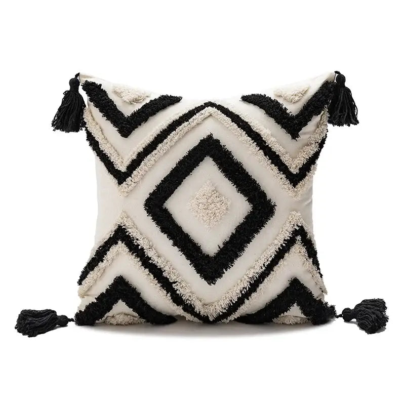 Boho diamond cushion covers – living room earthy tassel pillows
