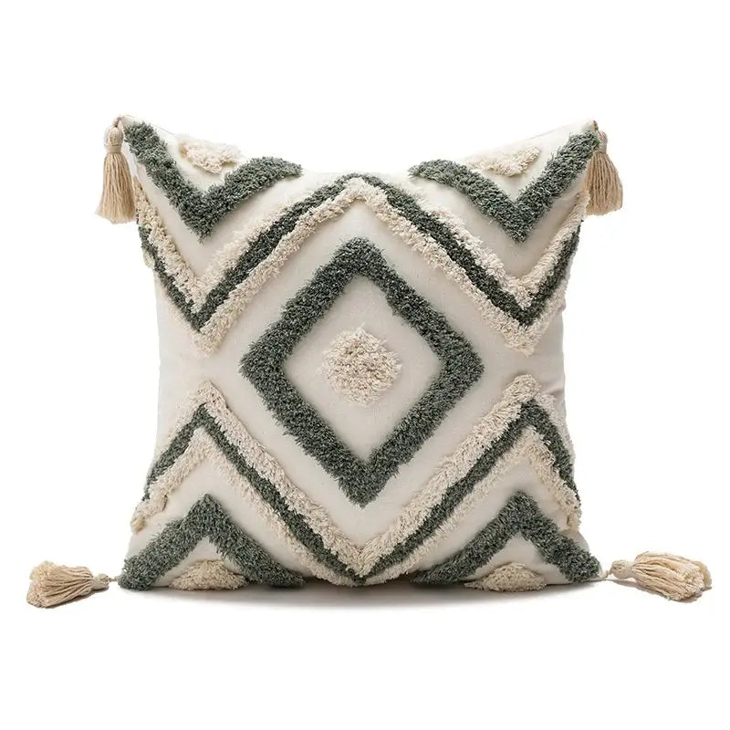 Boho diamond cushion covers – living room earthy tassel pillows