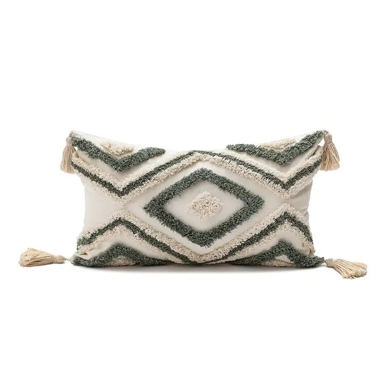 Boho diamond cushion covers – living room earthy tassel pillows