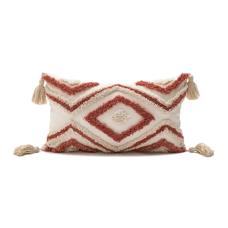 Boho diamond cushion covers – living room earthy tassel pillows