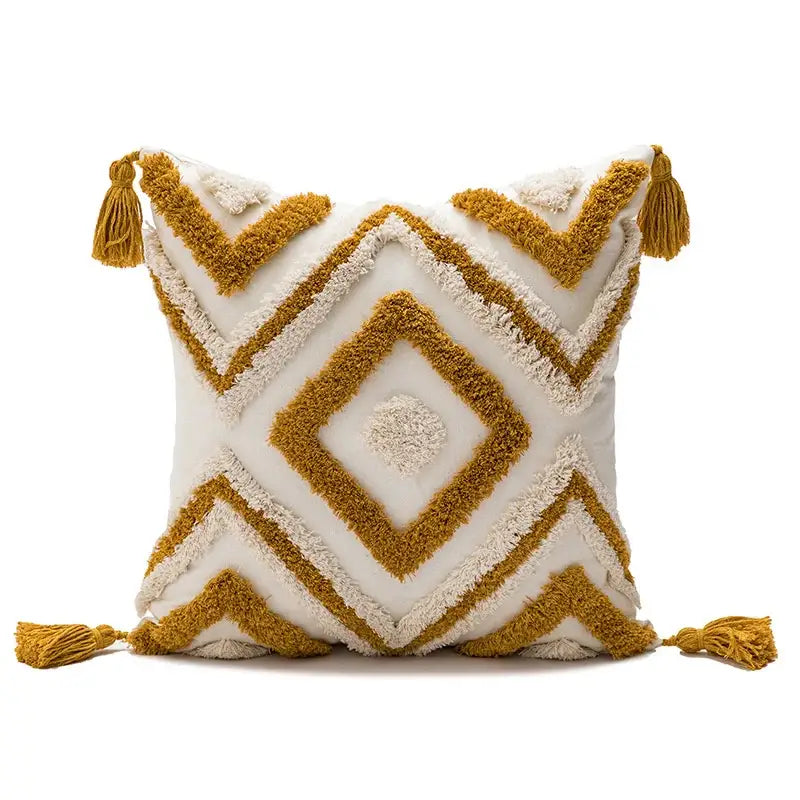 Boho diamond cushion covers – living room earthy tassel pillows