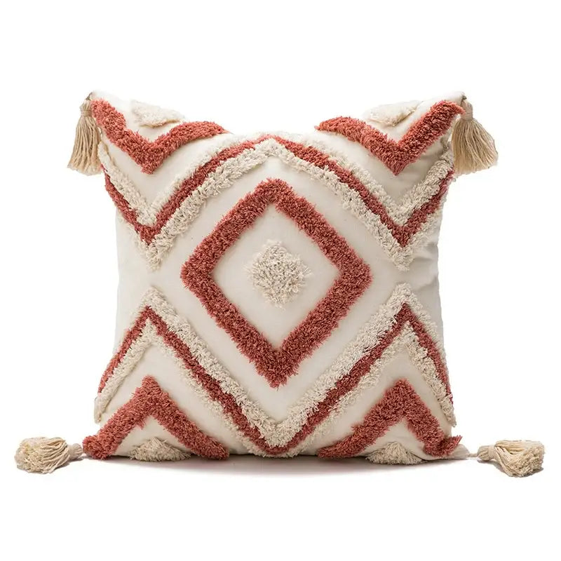 Boho diamond cushion covers – living room earthy tassel pillows
