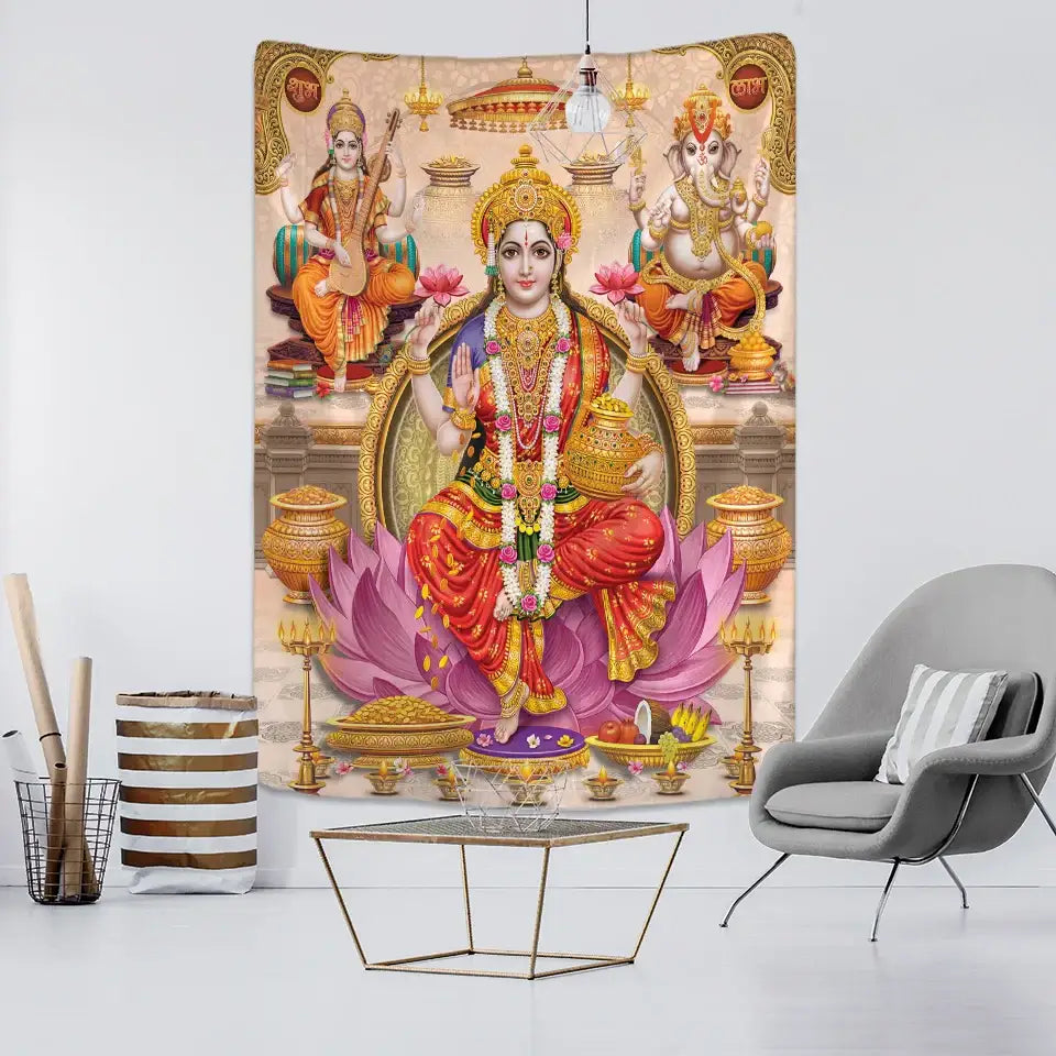 Boho elephant mandala tapestry purple & gold lakshmi bedroom decor