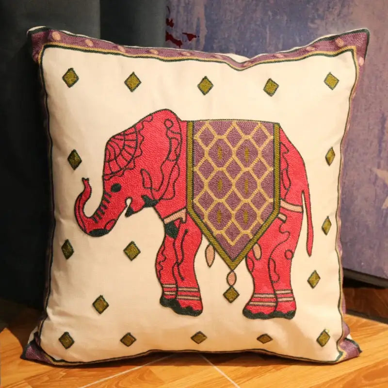 Boho ethnic flower elephant pillowcase pink & teal bedroom decor