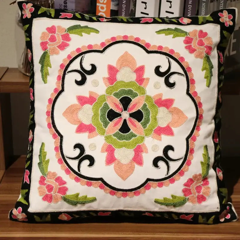 Boho ethnic flower elephant pillowcase pink & teal bedroom decor