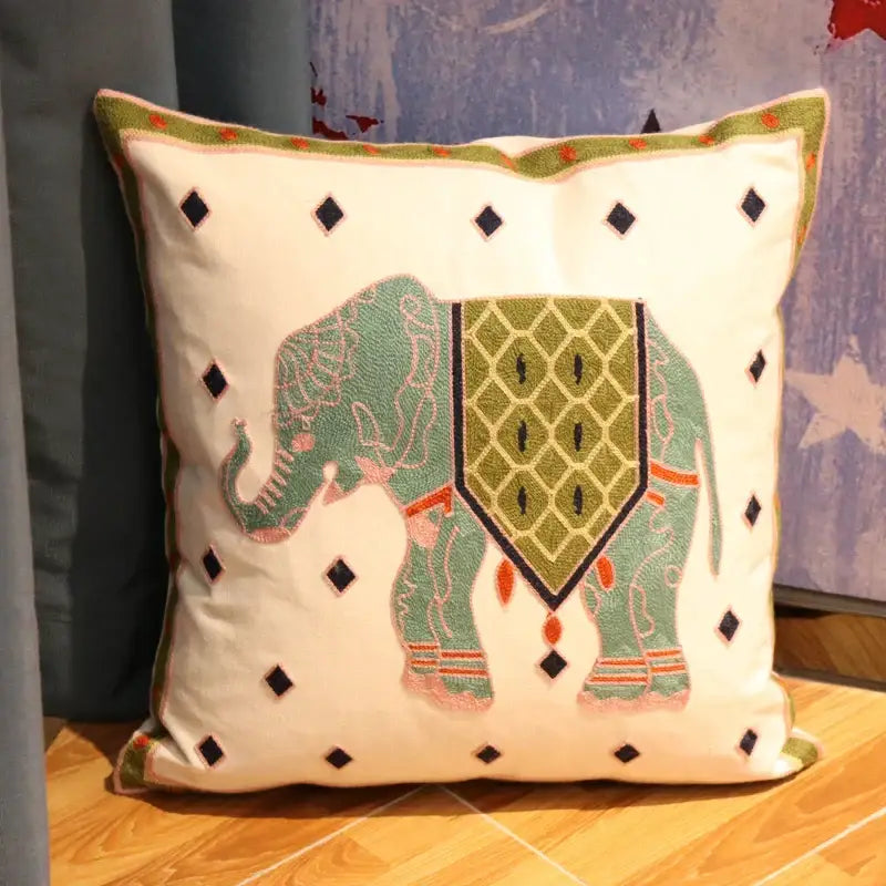 Boho ethnic flower elephant pillowcase pink & teal bedroom decor