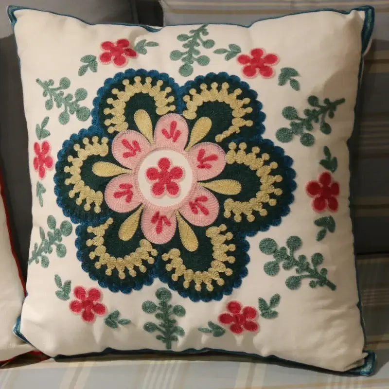 Boho ethnic flower elephant pillowcase pink & teal bedroom decor