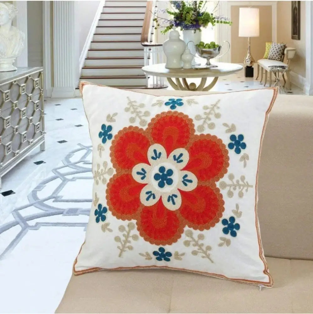 Boho farmhouse floral cream embroidered pillow covers living room