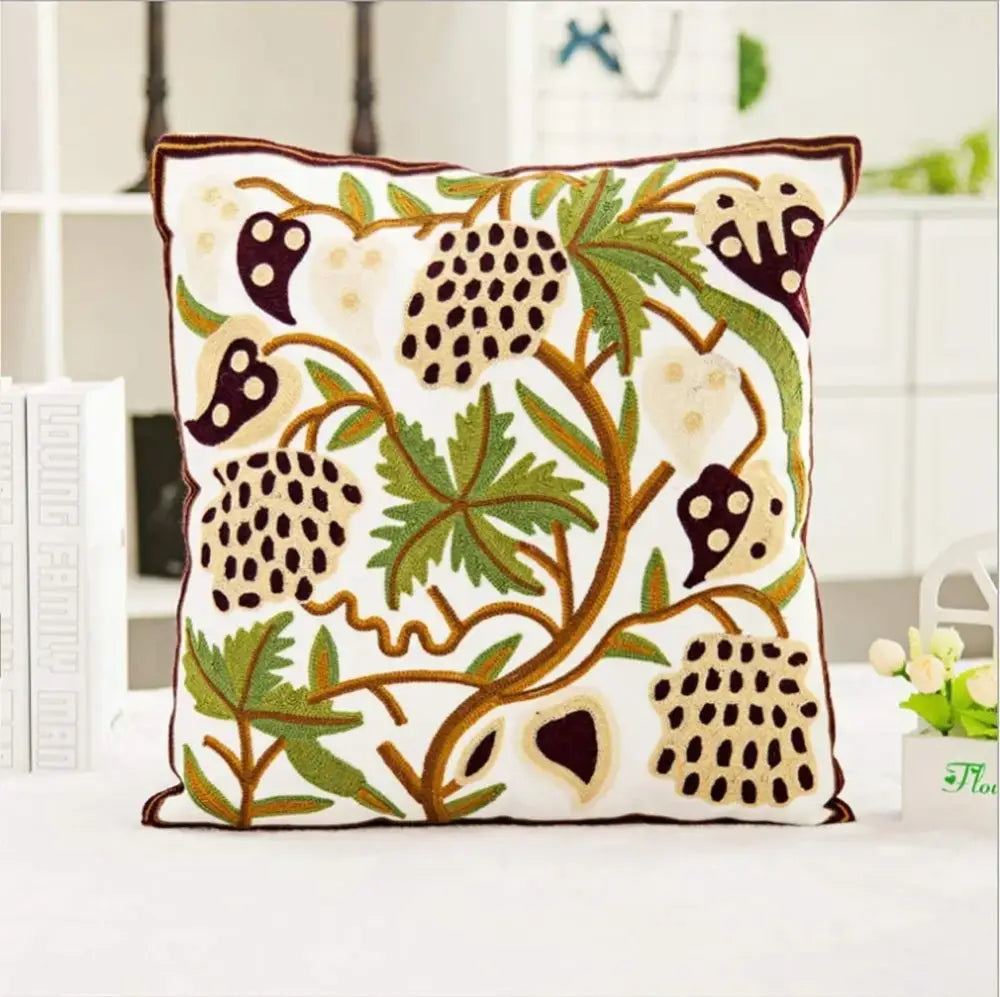 Boho farmhouse floral cream embroidered pillow covers living room