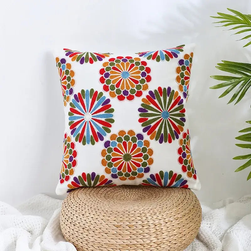 Boho farmhouse floral cream embroidered pillow covers living room