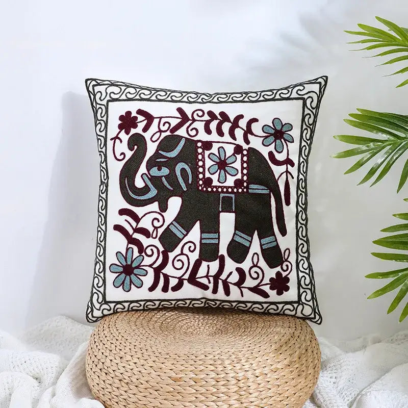 Boho farmhouse floral cream embroidered pillow covers living room