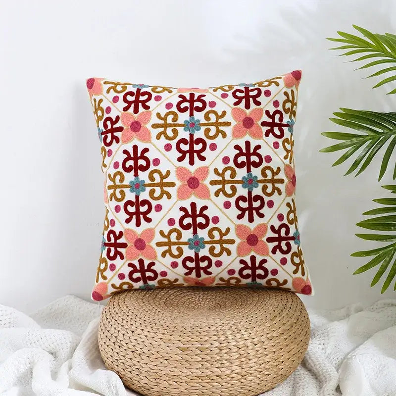 Boho farmhouse floral cream embroidered pillow covers living room