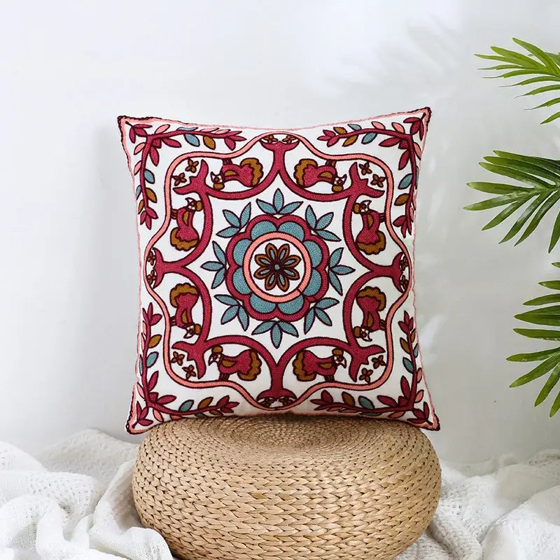 Boho farmhouse floral cream embroidered pillow covers living room
