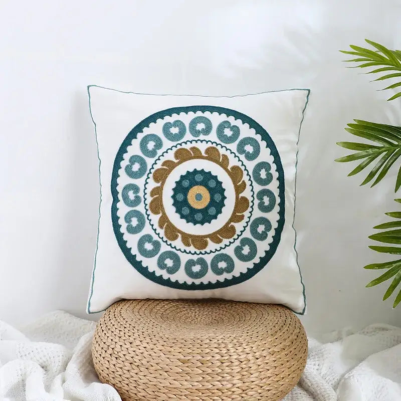 Boho farmhouse floral cream embroidered pillow covers living room