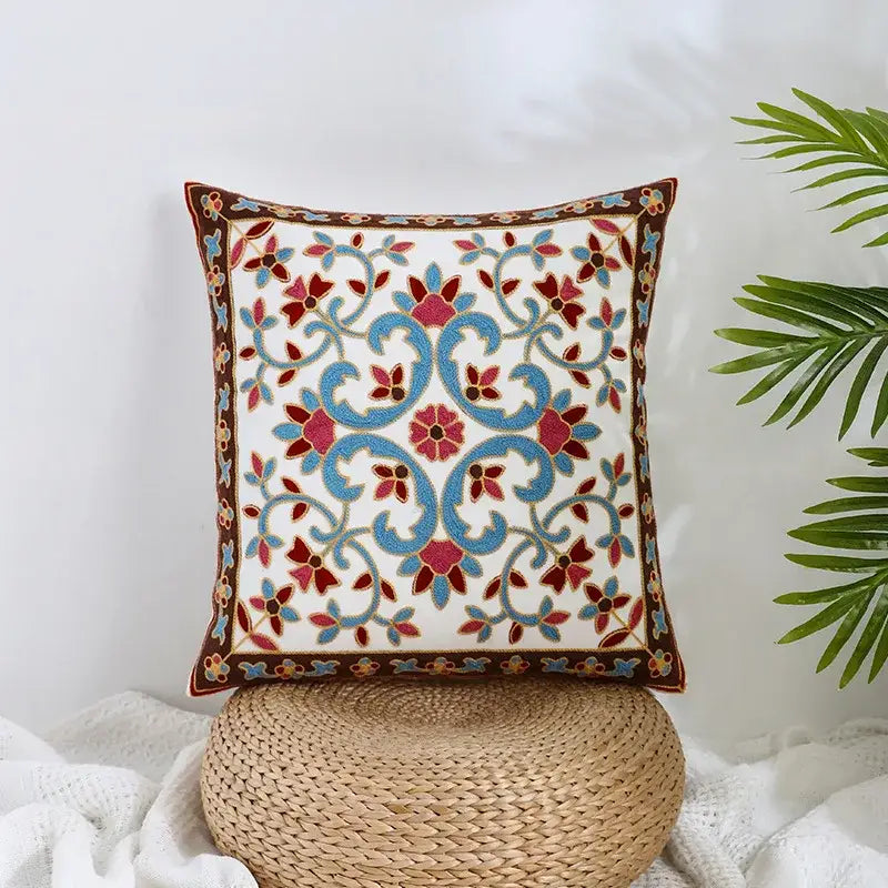 Boho farmhouse floral cream embroidered pillow covers living room