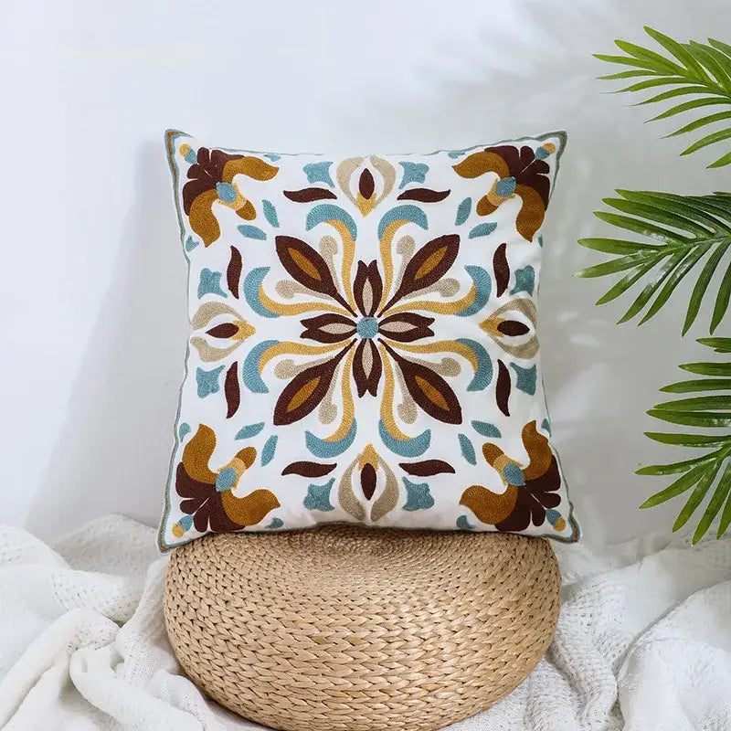 Boho farmhouse floral cream embroidered pillow covers living room
