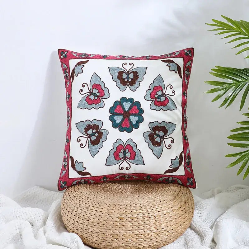 Boho farmhouse floral cream embroidered pillow covers living room