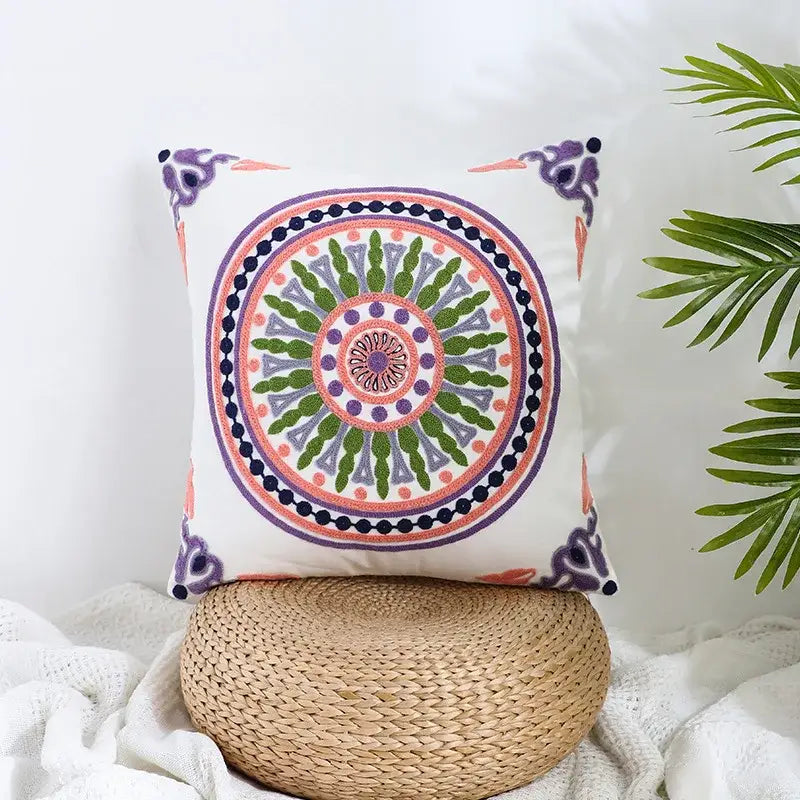 Boho farmhouse floral cream embroidered pillow covers living room