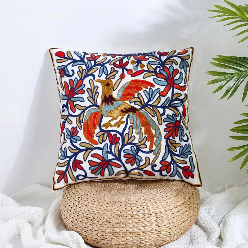 Boho farmhouse floral cream embroidered pillow covers living room