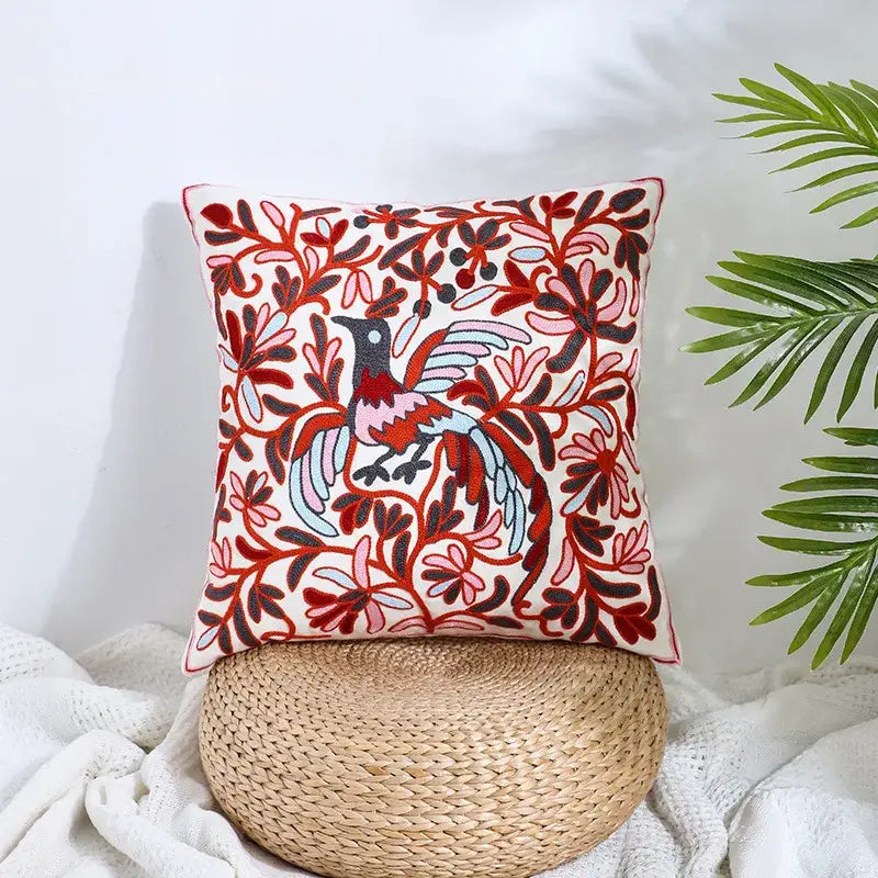 Boho farmhouse floral cream embroidered pillow covers living room
