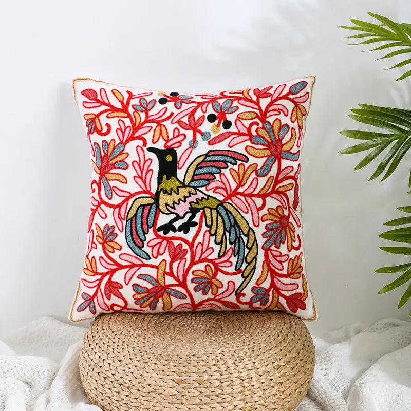 Boho farmhouse floral cream embroidered pillow covers living room