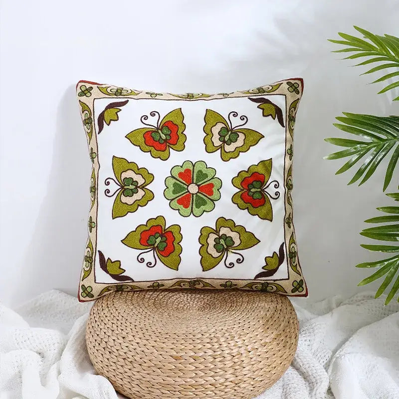 Boho farmhouse floral cream embroidered pillow covers living room