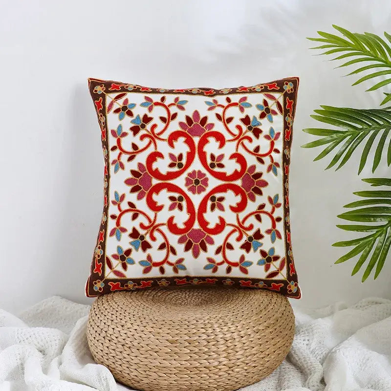 Boho farmhouse floral cream embroidered pillow covers living room