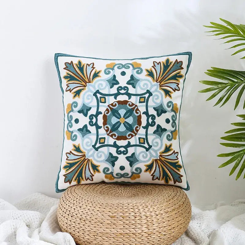 Boho farmhouse floral cream embroidered pillow covers living room