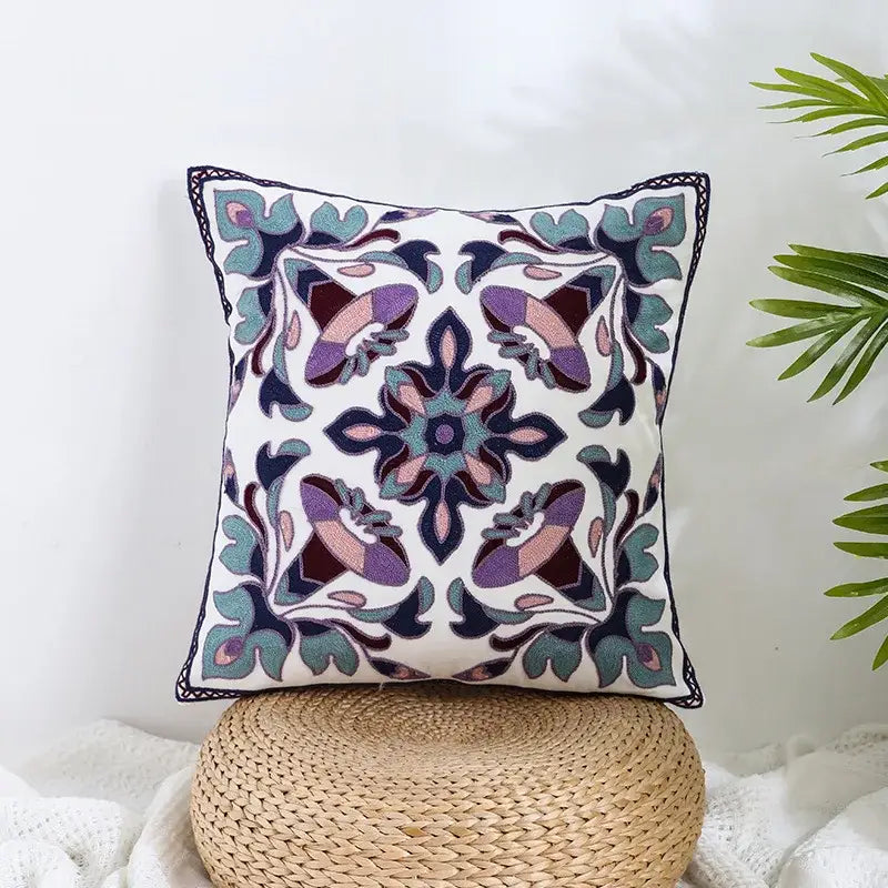 Boho farmhouse floral cream embroidered pillow covers living room