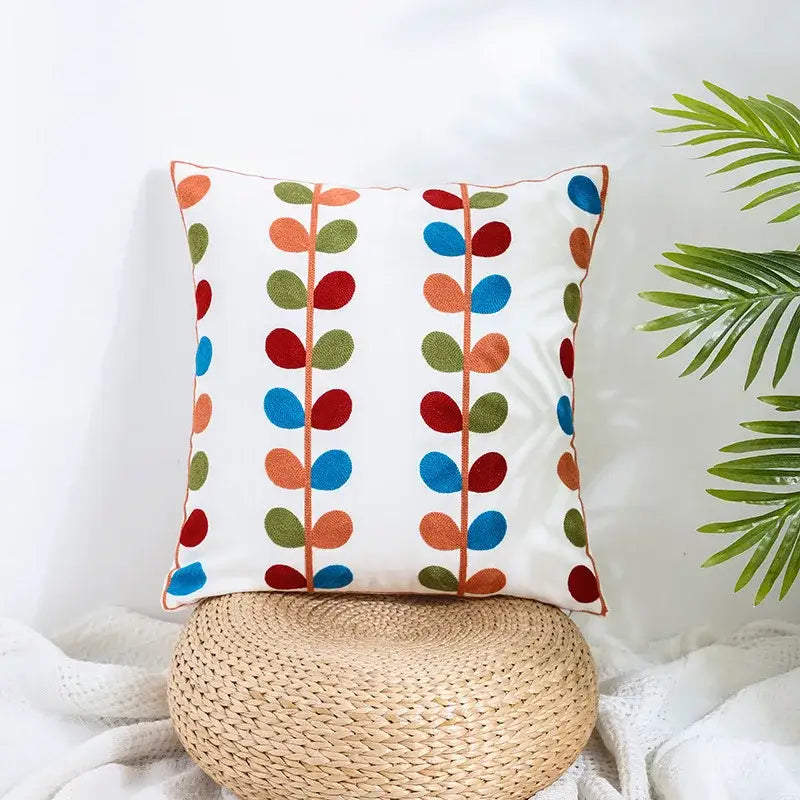 Boho farmhouse floral cream embroidered pillow covers living room