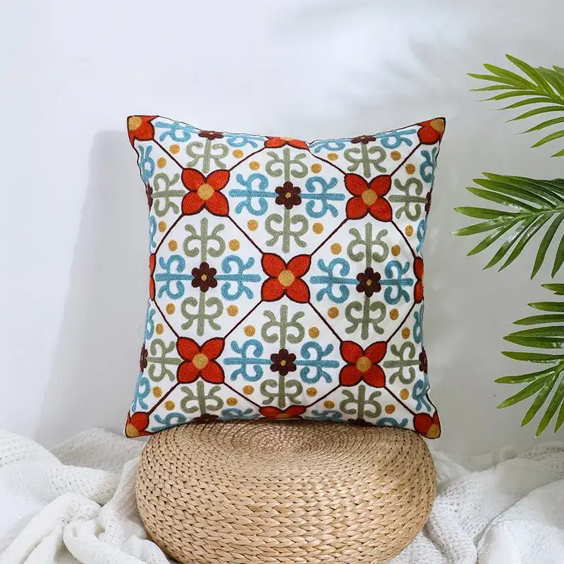 Boho farmhouse floral cream embroidered pillow covers living room