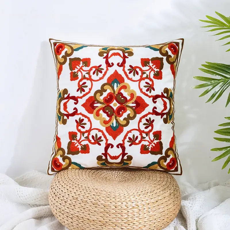 Boho farmhouse floral cream embroidered pillow covers living room