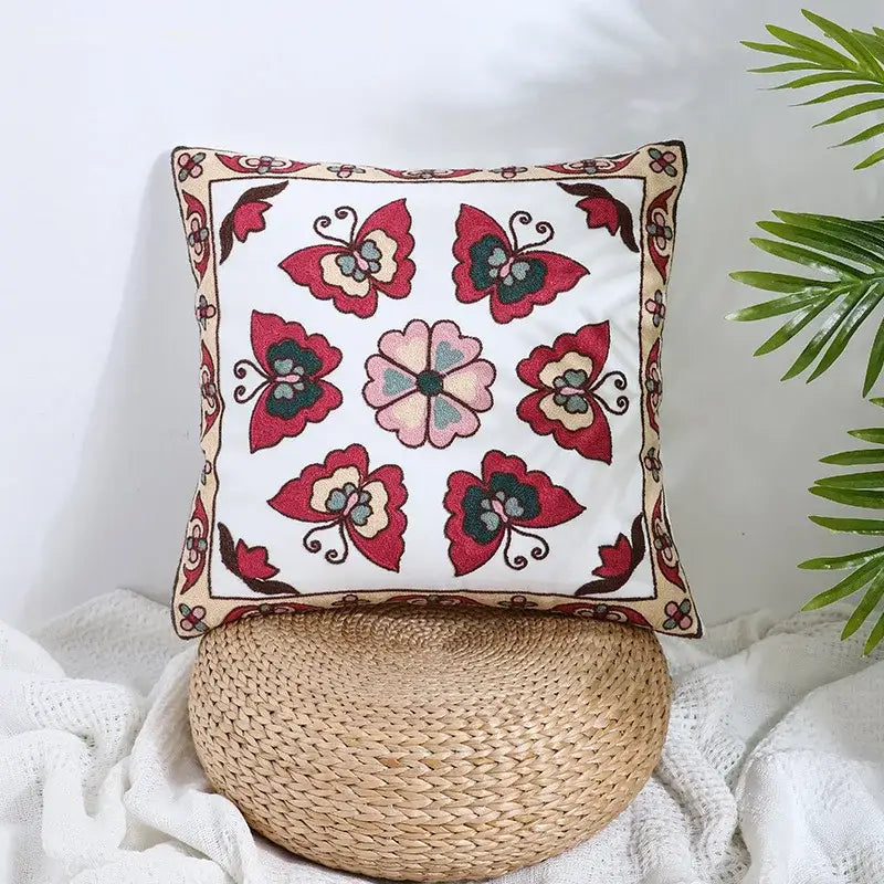 Boho farmhouse floral cream embroidered pillow covers living room