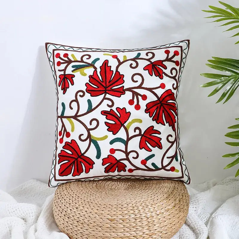Boho farmhouse floral cream embroidered pillow covers living room